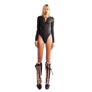 Puzzle Mesh Long Sleeve Bodysuit - Bodysuit lưới tay dày