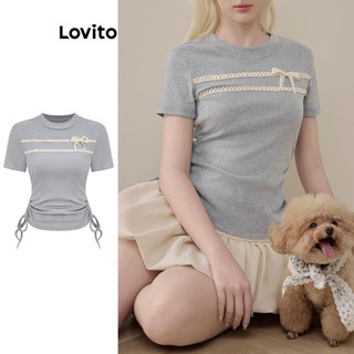 Lovito Áo thun có dây rút có dây rút phía trước trơn đơn giản dành cho nữ L94AD020