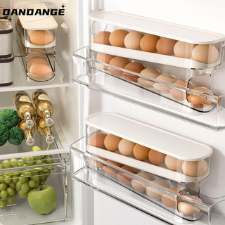 Giá đựng trứng cuộn DALTON, Hộp đựng trứng cuộn tự động màu trắng dạng trượt, Tủ lạnh đựng trứng lăn dung tích lớn bằng nhựa có thể xếp chồng lên nhau tiện lợi
