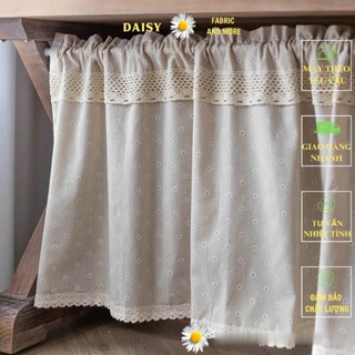 Rèm che bếp phong cách Nhật Bản cotton và vải lanh hoa cúc nhỏ, rèm nhà bếp, rèm nhỏ tủ che chắn nhiều mẫu, có viền ren