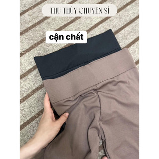 Quần legging ngố tăm cạp cao đen nâu