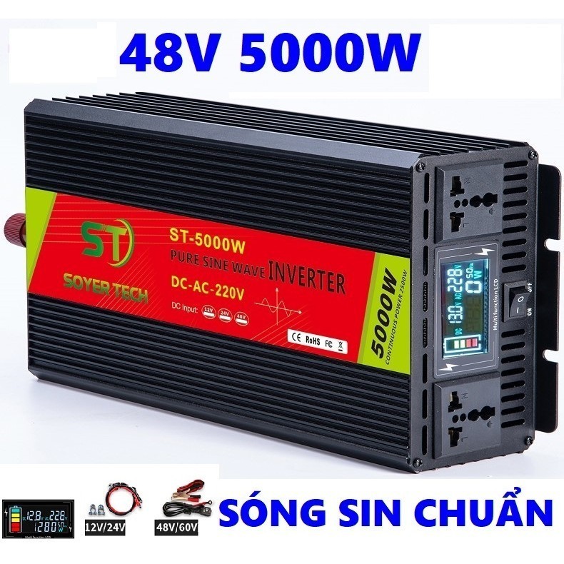 [Rẻ vô địch] Bộ chuyển đổi điện Sin Chuẩn 48V-5000W-Bộ Đổi Nguồn 48V sang 220V Sin Chuẩn 5000w-STR-5