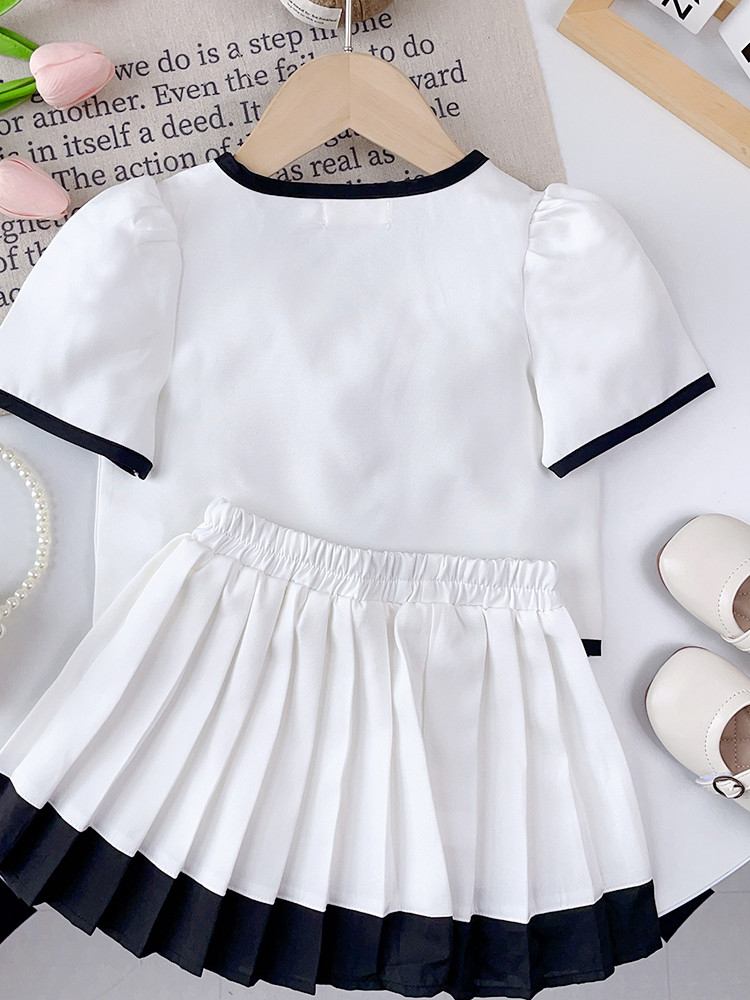 [ZXCVHS] Bear Leader 2023 New Summer Baby Girl's Clothes Sets Short Sleeves Pocket Top+ Pleated Ski