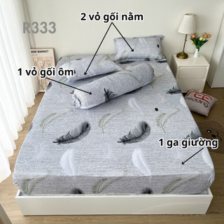 Bộ ga giường thun lạnh 4 món R333 in 5D REE Bedding đủ size drap trải nệm