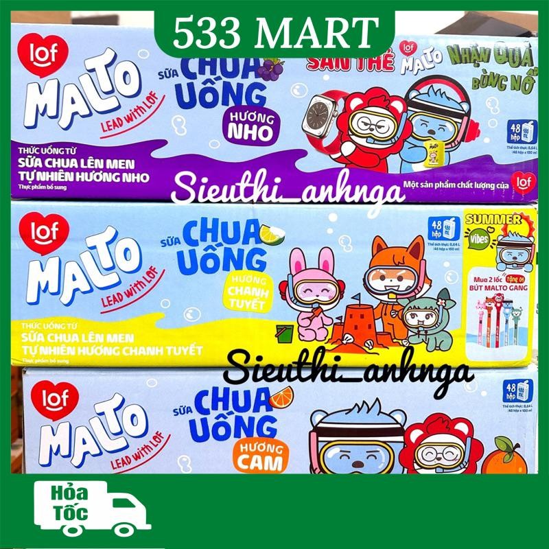 [HỎA TỐC HCM] Thùng 12 lốc sữa chua uống hương cam, nho LOF Malto 180ml x 4 hộp