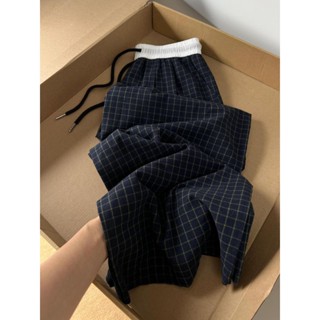 Hàn Quốc Retro Đường Phố Hip-hop Dây Rút Cao Cấp Quần Ca Rô Nữ Sinh Viên Internet Người Nổi Tiếng Rời Kẻ Sọc Rộng Túi Thẳng Quần