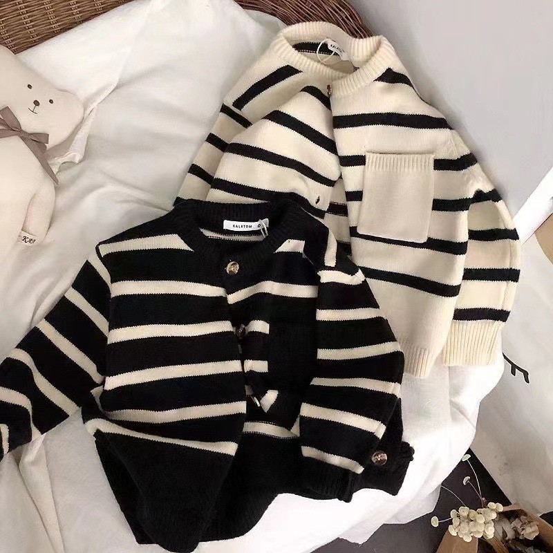 Áo len cardigan sọc trẻ em đa năng dành cho trẻ em mùa thu áo khoác trẻ em dệt kim nước ngoài mới