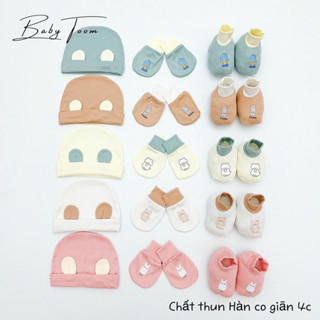 Sét Mũ bao tay bao chân Babytoom tai bo phong cách Hàn quốc chất vải hàn mềm mịn co dãn 4 chiều dùng thu hè