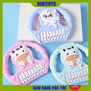 Đồ chơi đàn piano cầm tay 8 phím hình vô lăng có nút âm thanh, có nhạc họa tiết đáng yêu cho bé