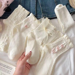 Crlnhc 1 Đôi Tất Gothic Nơ Giữa Ống Preppy Phong Cách Công Chúa Tất JK Dạo Phố Vn