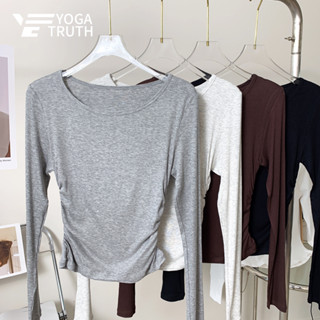   Yogatruth  Áo thể thao có gân bên gợi cảm xếp ly khiêu vũ Yoga dài tay nhẹ 