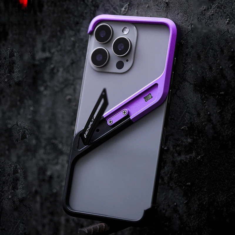 Ốp Điện Thoại Kim Loại Sang Trọng Cho iPhone 14 15 16 Pro Max 16Pro Hợp Kim Nhôm Ẩn Chân Đế Hình Học Không Vành Có Thể Tháo Rời