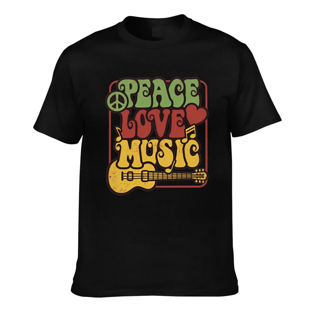 Peace Love Music Guitar Hippy Flower Power Áo thun nam tùy chỉnh