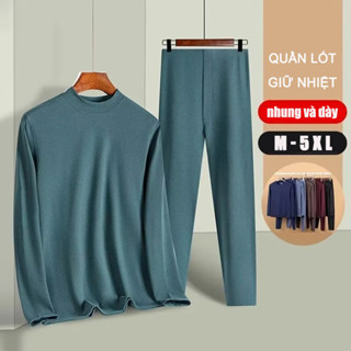 2024 Bộ Quần Áo Giữ Nhiệt Nam Mới Thu Đông Tay Dài Giữ Nhiệt Áo Lót & Quần Nhung Dày Cơ Bản Ấm Bộ Kích Thước Lớn 3XL 4XL 5XL