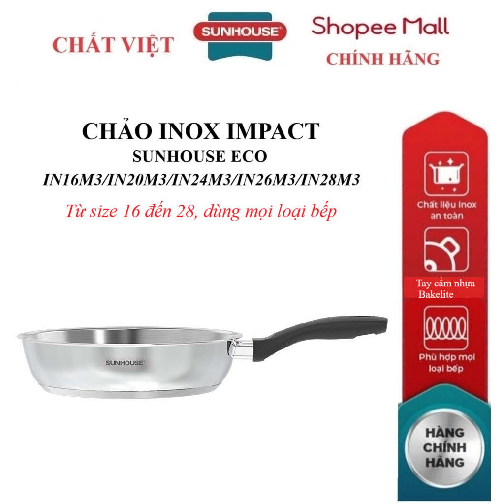 CHẢO INOX ĐA LỚP SUNHOUSE  IN16M3/IN20M3,/N24M3/26M3/28M3
