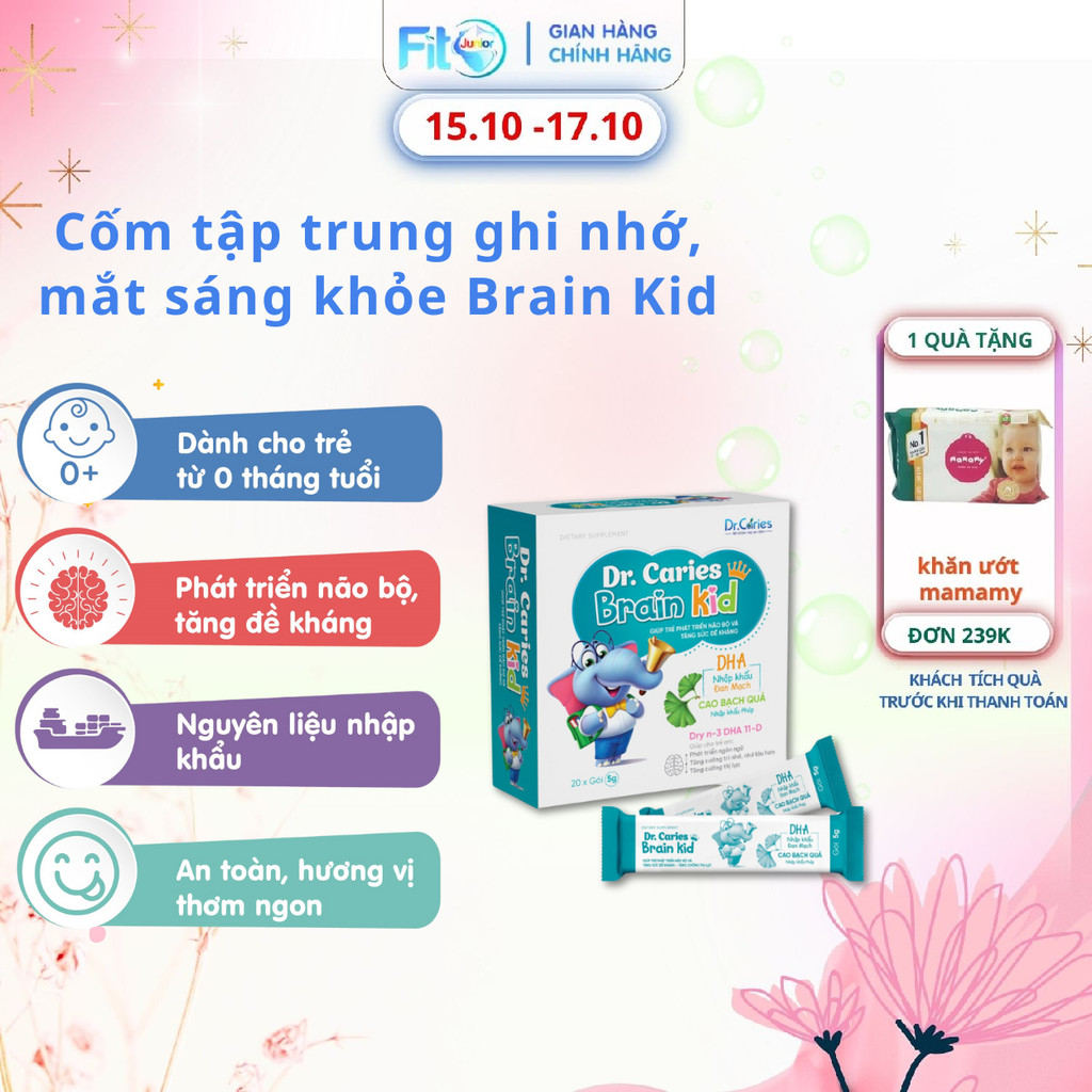 Cốm Bổ Não Cho Trẻ Chậm Nói, Tự Kỷ, Rối Loạn Tăng Động Giảm Chú Ý Dr. Caries Fito Junior, 20 Gói