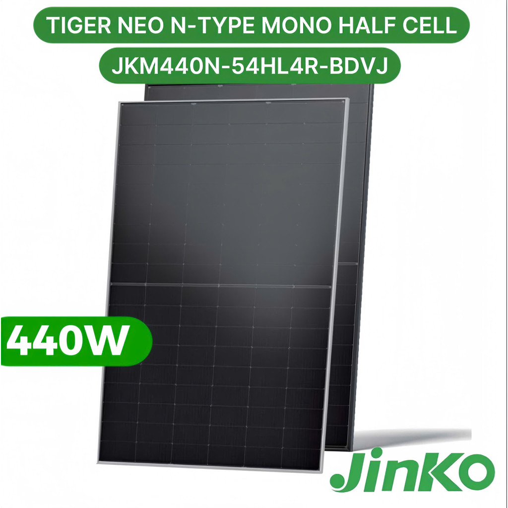 COMBO 2 Tấm Pin Mặt Trời Hai Mặt Kính Jinko Tiger Neo 440W – Bifacial Mono Loại A - JKM440N-54HL4R-B