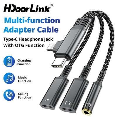 HdoorLink 3in2 USB C / IOS Sang Loại C / Jack 3.5mm Bộ Chuyển Đổi Âm Thanh AUX Cáp Sạc 10W Bộ Chuyển Đổi Tai Nghe Cho Samsung IOS 16 15