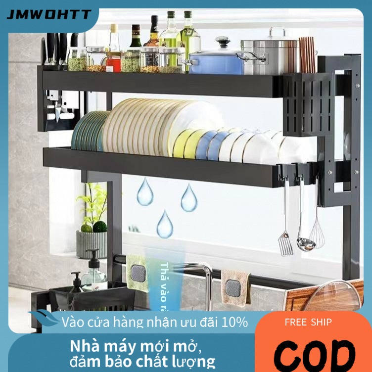 【COD】Kệ Để Chén Đĩa Inox Có Nắp Đậy Thông Minh Trên Bồn Rửa Bát, Kệ Tủ Nhà Bếp 2 Tầng