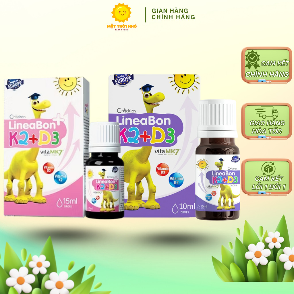 Vitamin D3 K2 LineaBon bổ sung Vitamin D3 và Vitamin K2, giúp hấp thụ canxi cho bé