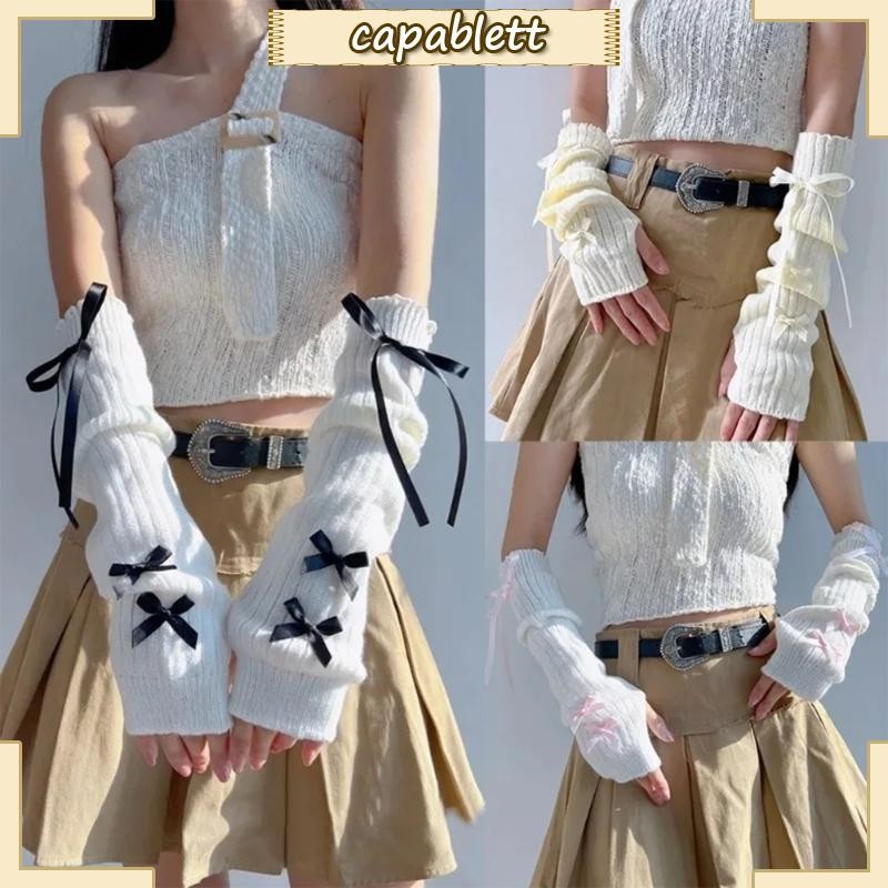 Máy hâm nóng cánh tay dệt kim mềm CAPA với thiết kế nơ cho phụ nữ và thanh thiếu niên Sự kiện Anime