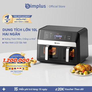 Simplus Nồi Chiên Không Dầu Hai Ngăn Dung Tích Lớn 10L Màn Hình LCD Menu 11 Món Cài Sẵn Cửa Sổ Trong Suốt KQZG020