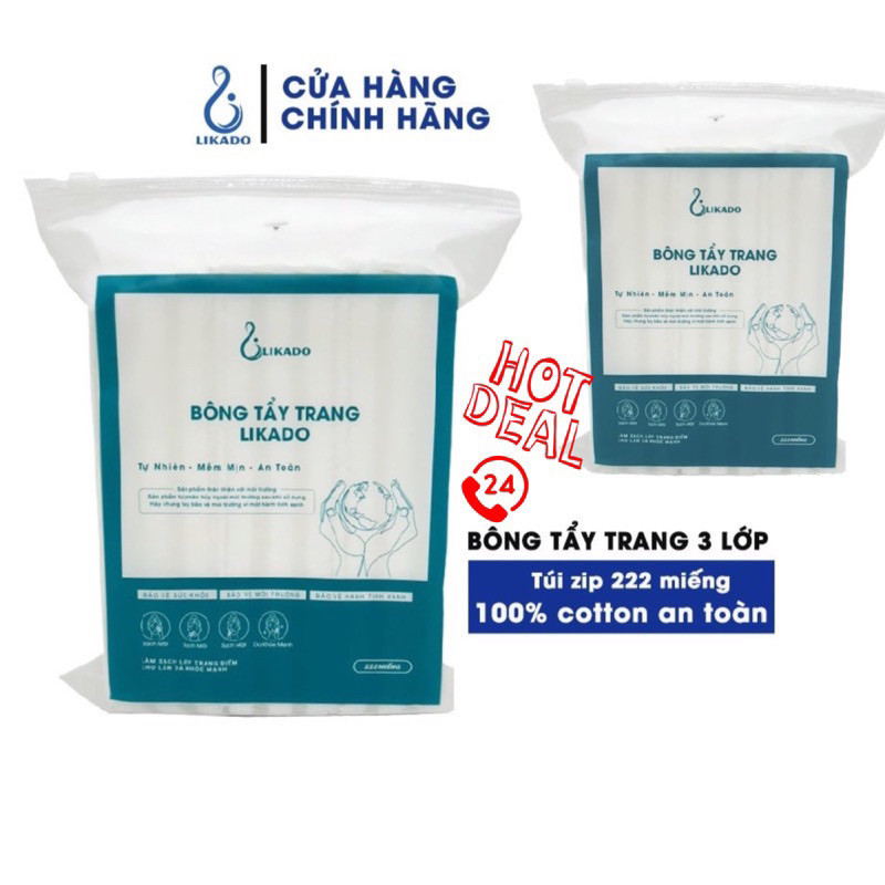 Bông Tẩy Trang 222/400/600 Miếng, không xổ bông, cotton bông mềm Likado