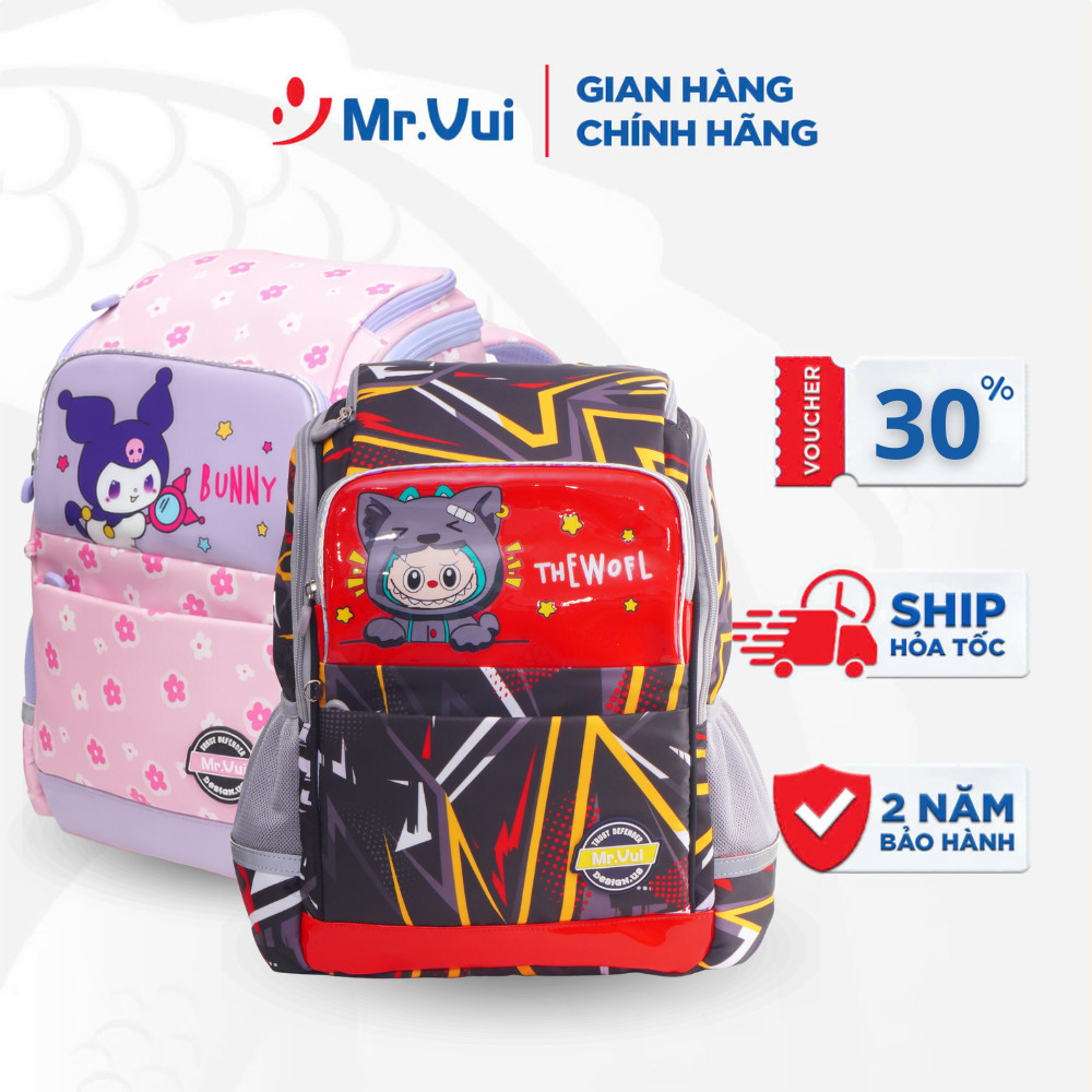 Balo chống gù lưng Mr. Vui 1044, cặp học sinh cấp 1, tiểu học, đi học cho bé trai, bé gái chống thấm