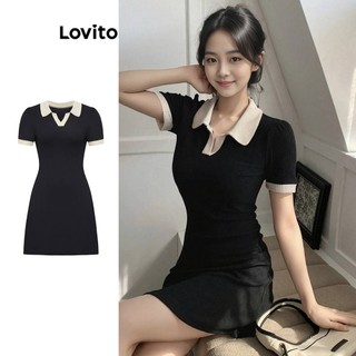 Đầm Lovito dệt kim màu trơn phong cách thanh lịch cho nữ L91AD397