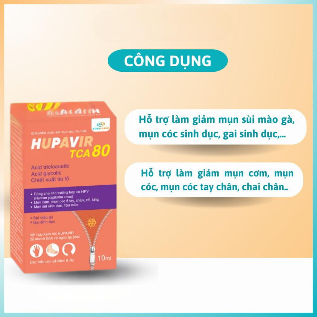 Chấm sùi mào gà HUPAVIR TCA 80 - Giảm mụn cóc, gai sinh dục, mụn cơm, Hạt Ngọc Cho Nam Nữ, Lọ 10ml - Healthcare Việt Nam