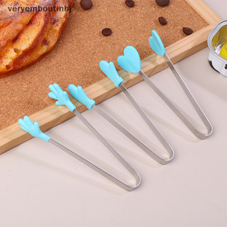 Hj Mini Silicone Kẹp Thực Phẩm Thép Không Gỉ Tay Cầm Lòng Bàn Tay Thép Không Gỉ Đáng Yêu Chống Trượt Đồ Ăn Nhẹ Nhíp Không Nít Dụng Cụ Cầm Tay n