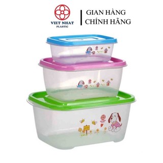 Bộ 3 hộp đựng thực phẩm thức ăn Việt Nhật , Hộp lạnh trữ đồ đông chắc chắn an toàn