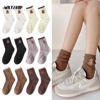 WAY2TOP Ống Cotton Giữ Ấm Thoáng Khí Thêu Họa Tiết Gấu Hoạt Hình Nhiều Màu Sắc Cho Nữ Và Bé Gái