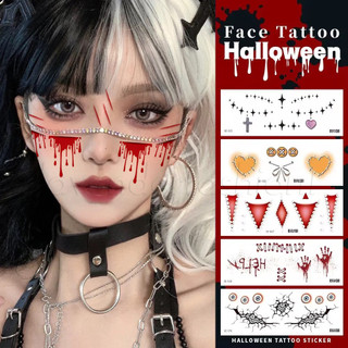 Hình xăm mặt đáng sợ hoạt hình Halloween - Hình xăm ma sẹo kinh dị - Nhãn dán hình xăm giả - Tạm thời, không thấm nước - Nhãn dán trang điểm nghệ thuật mắt toàn thân - Trang trí DIY tiệc Halloween