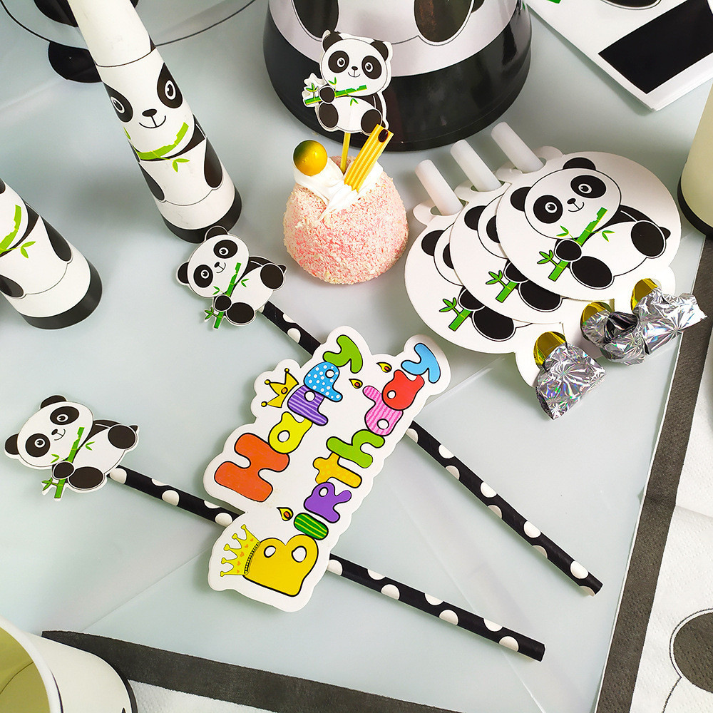 Panda chủ đề bữa tiệc sinh nhật dùng một lần Khăn trải bàn Panda ảnh Clips Panda giấy tấm Panda