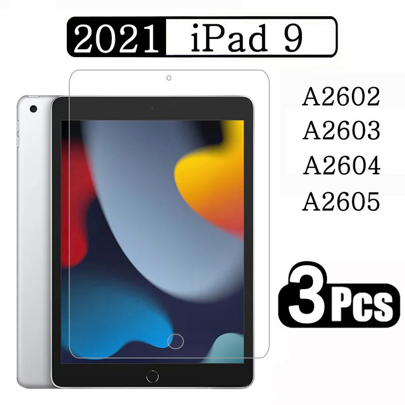 (3 Packs) Tempered Glass For Apple iPad 9 10.2 2021 9th Generation A2602 A2603 A2604 A2605 Coverage 