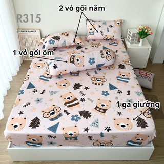 Bộ ga giường thun lạnh 4 món R315 in 5D REE Bedding đủ size drap trải nệm