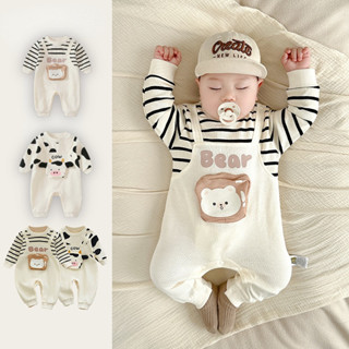 Mùa Xuân Thu Mới Cho Bé Áo liền quần Bé Trai Bé Gái Quần Áo Dài Tay 0-36 Tháng Cho Bé Phong Cách Mỏng Siêu Dễ Thương Hoạt Hình Gấu Nối Thiết Kế Body Phong Cách Hàn Quốc