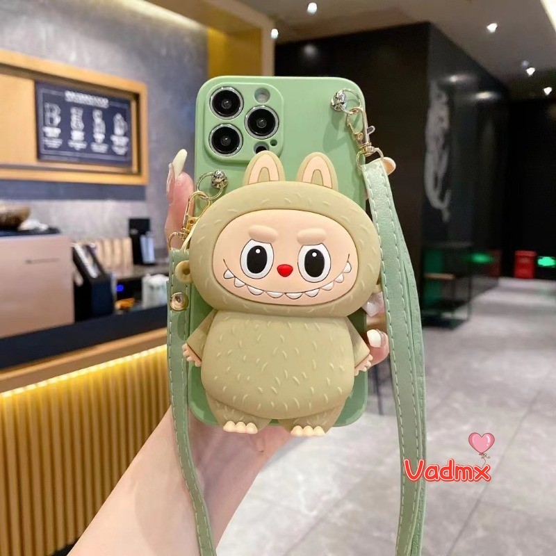 Ốp Ví Tiền Xu Labububu Cho Samsung Galaxy Note 20 Ultra 10 Plus 9 8 S10 Note 10 Lite A91 A81 J7 J2 Prime Ốp Điện Thoại Dễ Thương Có Dây Buộc Hoạt Hình Mềm Chống Rơi