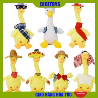 Đồ chơi vịt nhại giọng, nhảy múa biết hát và có đèn led cảm ứng theo giọng nói dành cho bé, vịt linh tinh đầy đủ phụ kiệ