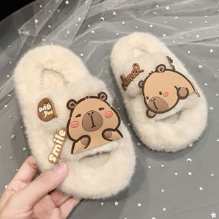  Trẻ Em Mùa Đông Lông Dép Dễ Thương Capybara Bé Gái Ấm Áp Dép Nhà Thời Trang Mũi Mở Giày Trẻ Em Cho Bé Trai Mềm Lông Tơ 