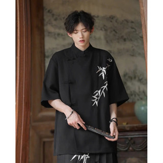  Áo shanghai thêu trúc unisex form rộng cổ điển 