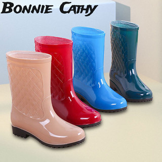  Giày bốt nữ Bonnie Cathy. Giày đi mưa đế dày ống medium. Giày bốt nước chống mài mòn chống trượt 