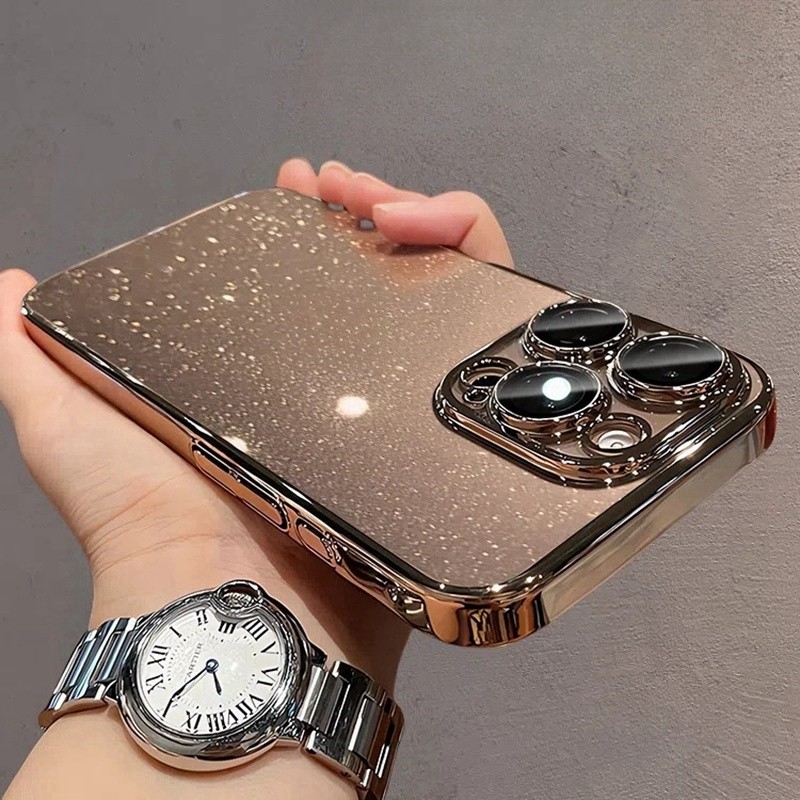 Ốp điện thoại PC lấp lánh mạ điện cho iphone 16 12 13 14 15 Pro Max 15 16 plus Vỏ có Camera Bảo vệ toàn diện Vỏ chống sốc Vỏ cứng