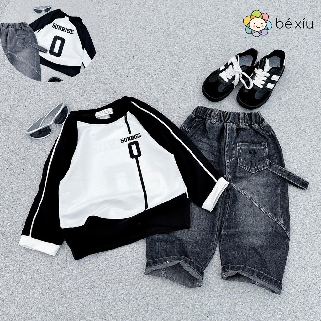 Set đồ bộ quần áo nỉ da cá quần jean cho bé trai SUN RISE thời trang, giữ ấm cho bé từ 8-28Kg by BÉ XÍU B155