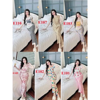 [Lụa latin] Đồ bộ pijama nữ lụa mặc nhà , bộ ngủ lụa latin quần dài áo tay ngắn cổ tròn thắt nơ eo Xuân/Tết 2025