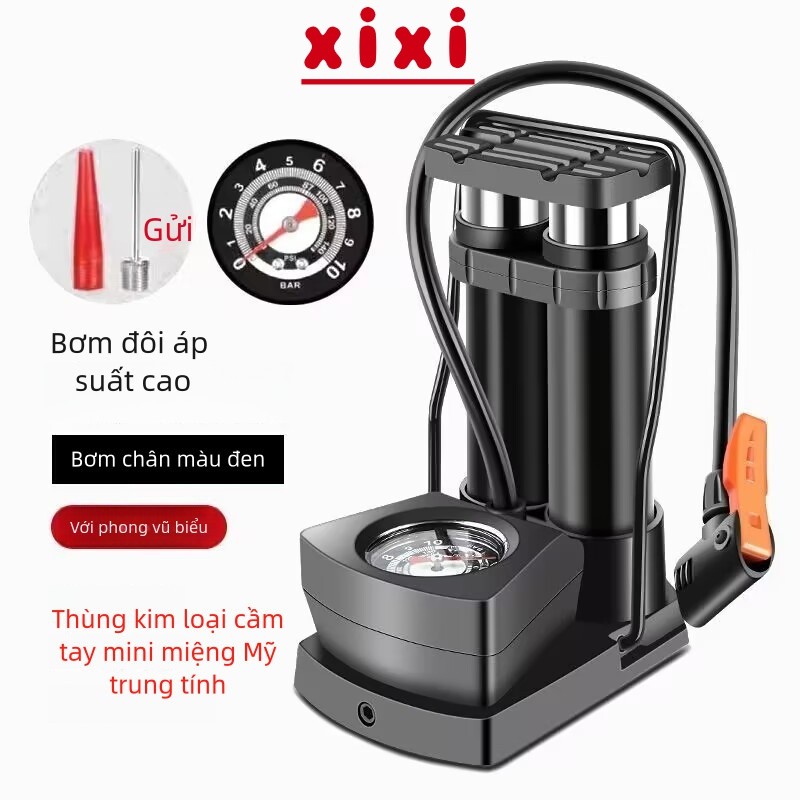 ⚡Ống đôi⚡Bơm xe đạp kèm đồng hồ đo áp suất, bơm hơi xe máy và vòi phun khí đa năng
