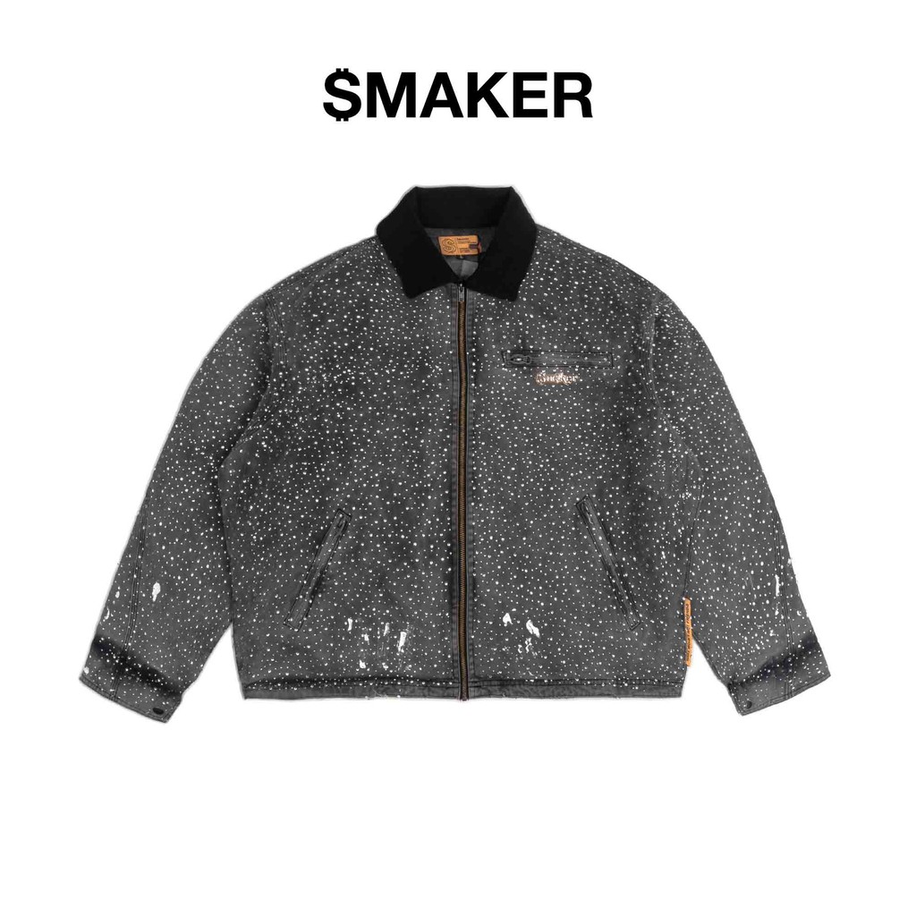 [SMAKER] Áo khoác form boxy màu xám đính đá lấp lánh - $MAKER $TUDIO $WAROVSKI WASHED WORKER JACKET 