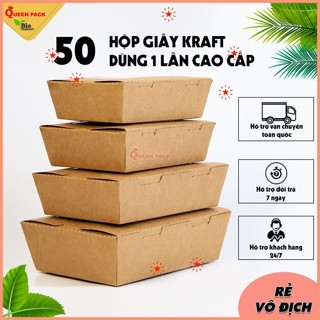   QP HCM  Set 50 Hộp Giấy Kraft Nắp Gấp Chữ Nhật Đựng Thức Ăn Cơm Mì Phở Dùng Cho Nhà Hàng Quán Ăn 