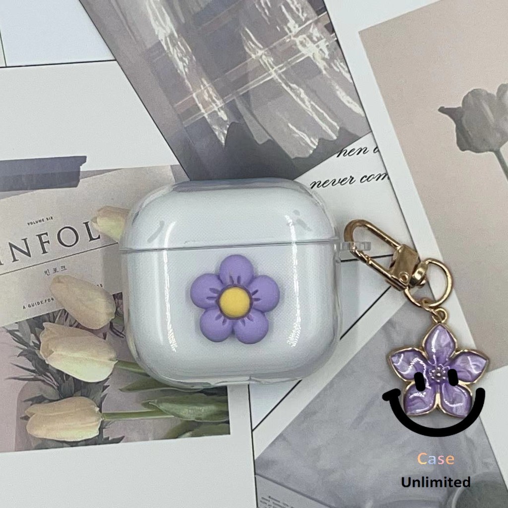 Cho Ugreen Hitune S3 Case ốp tai ng Mặt dây chuyền hoa đào tím dễ thương Ốp lưng tai nghe